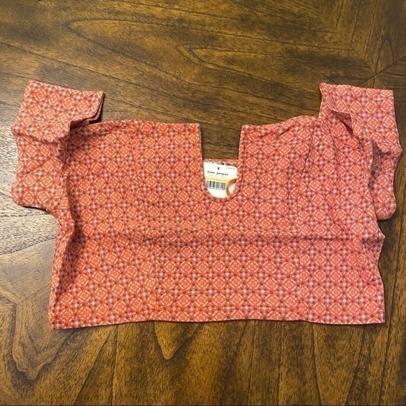 Free People Lucky Now Off Shoulder Brami Crop Top Red Print Size Medium - Picture 3 of 7
